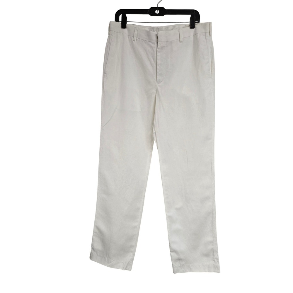 Cubavera Linen Blend Flat Front Straight Leg Dress Pants White Men's Size 34x32
